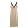 Women's New European and American Style Fashion Sexy Beaded Lace V-neck Dress