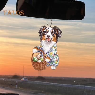 Easter Dog Car Hanging Ornament Acrylic 2D Flat Dog Pendant Colorful Animal Puppy Decoration Easter Gifts
