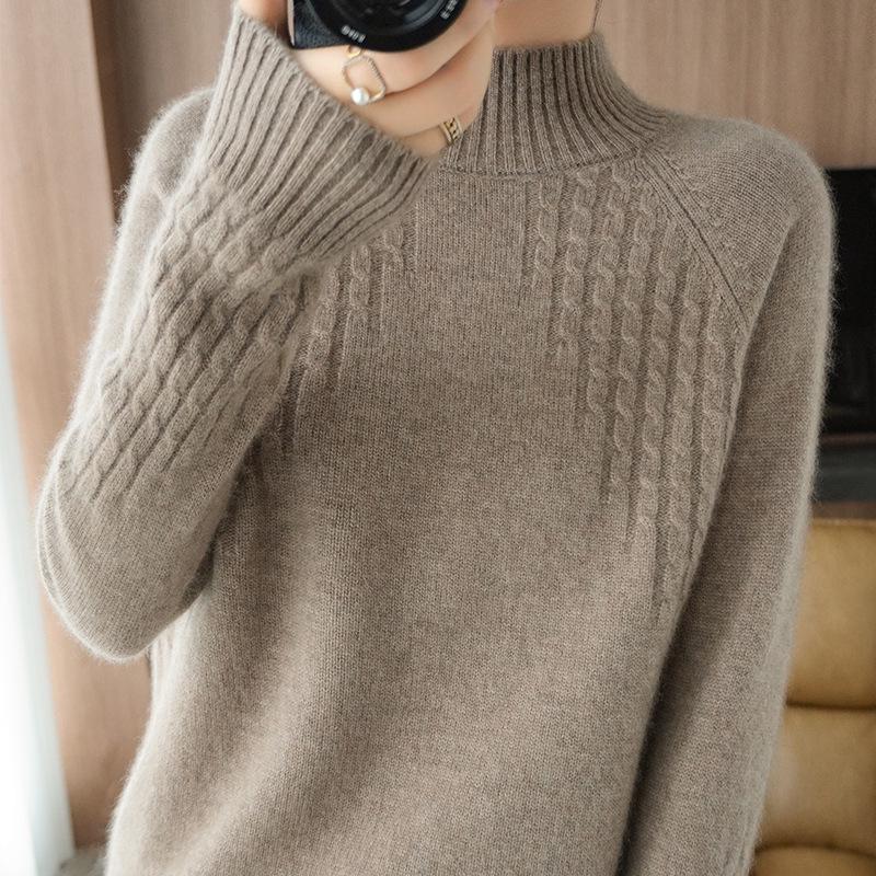 Women's Pure Wool Half-High Neck Sweater, 2026 Autumn/Winter, Slimming, Thickened, Loose, Versatile Knit