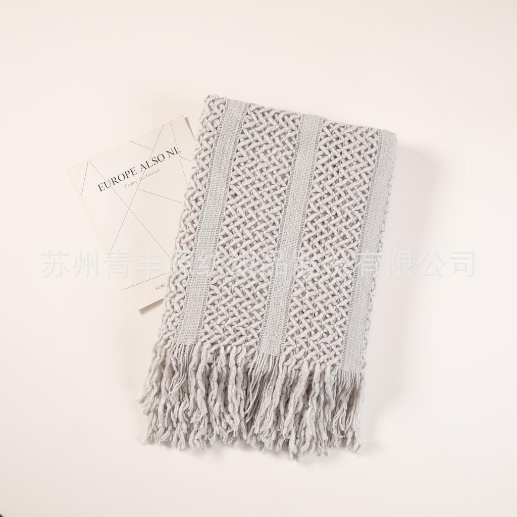 Nordic Sofa Blanket Knitted Hotel Throw Ins Blankets Bed End Hollow Out Artistic Tassel Warm Nap 8 Colors Korean Style Fashion