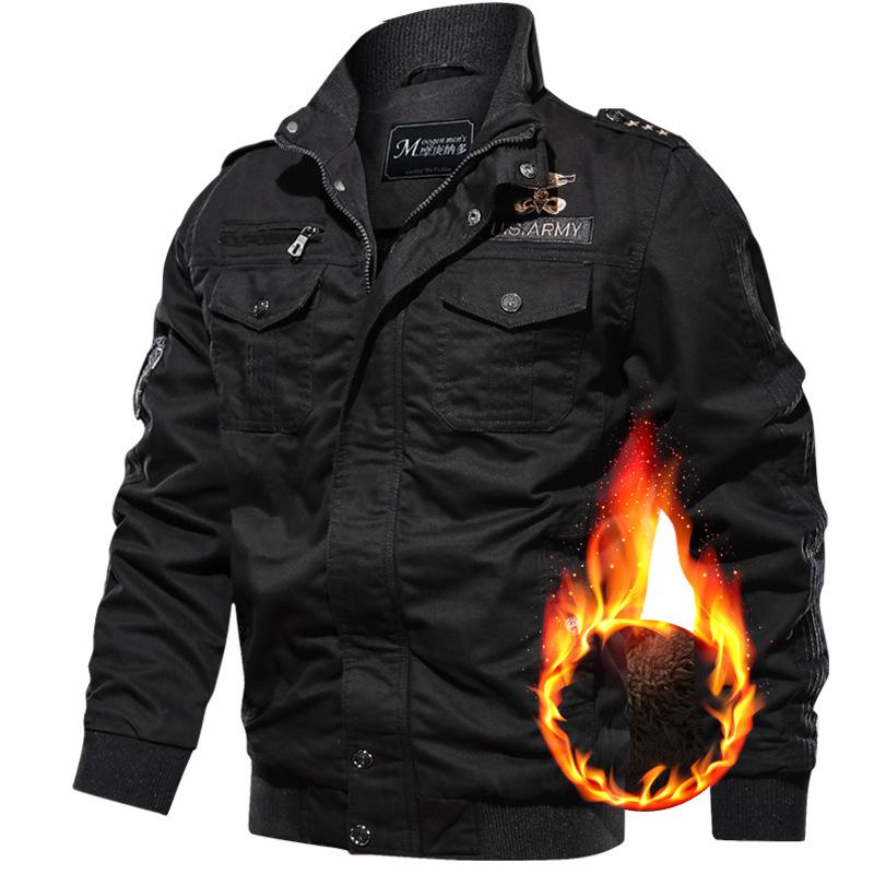 Men's Winter Fleece Thickened Large Size Tooling Jacket Multi-Pocket Casual Men's Jacket