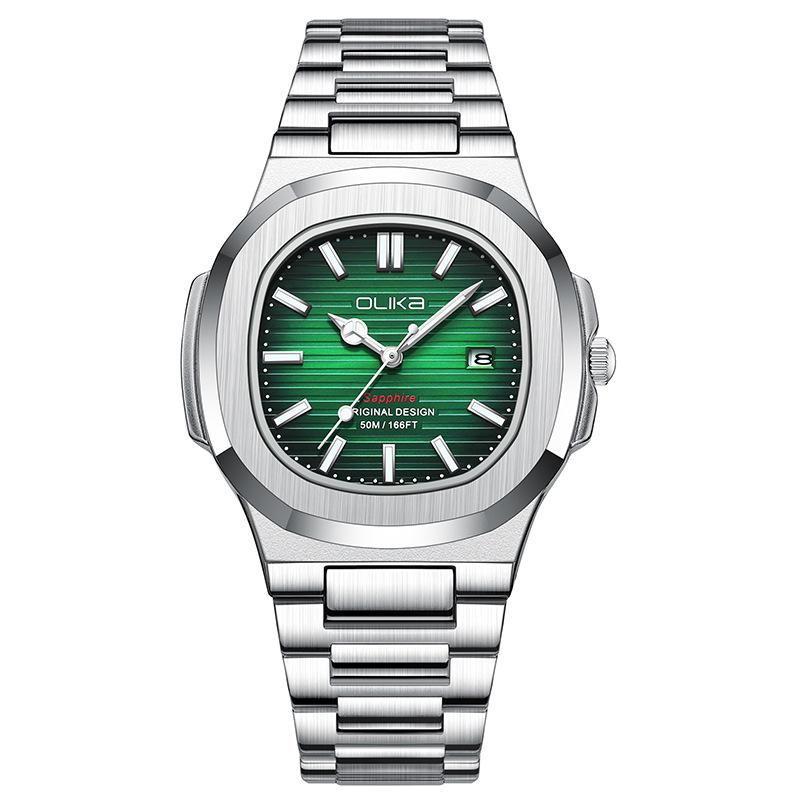 

OLIKA New Men s Waterproof Luminous Quartz Watch with Stainless Steel Strap. зелёный