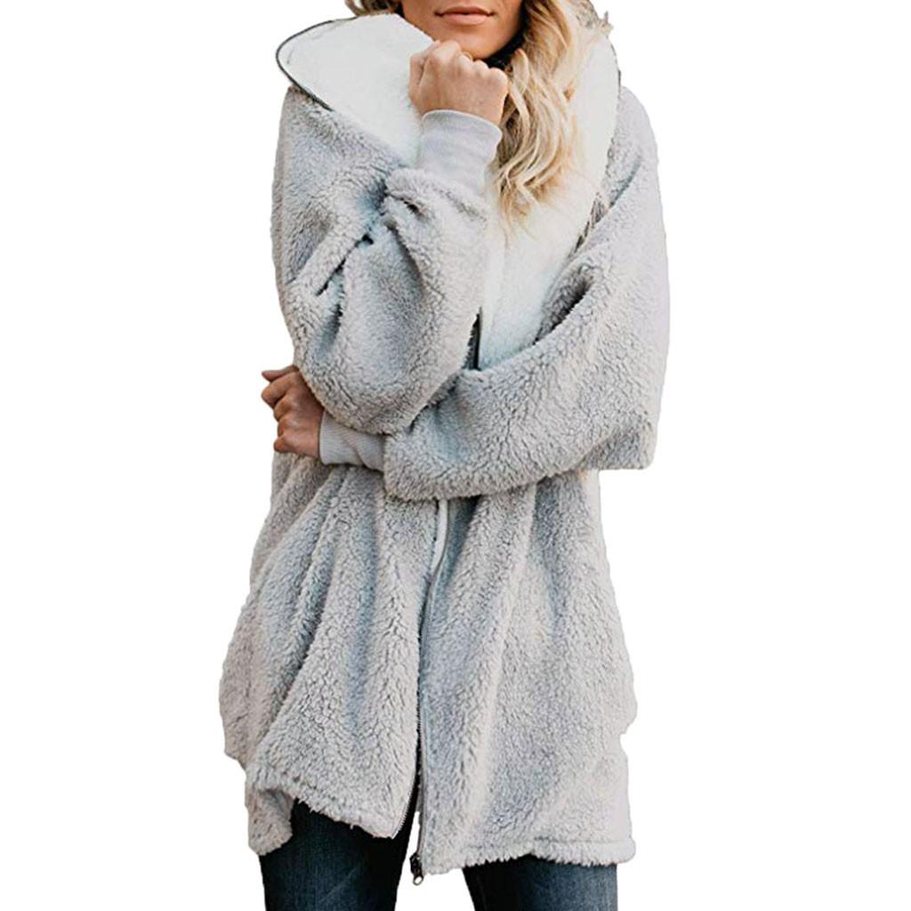 Damer Ensfarget Oversized Glidelås Ned Hettekåpe Cardigans Yttertøy Med Lomme