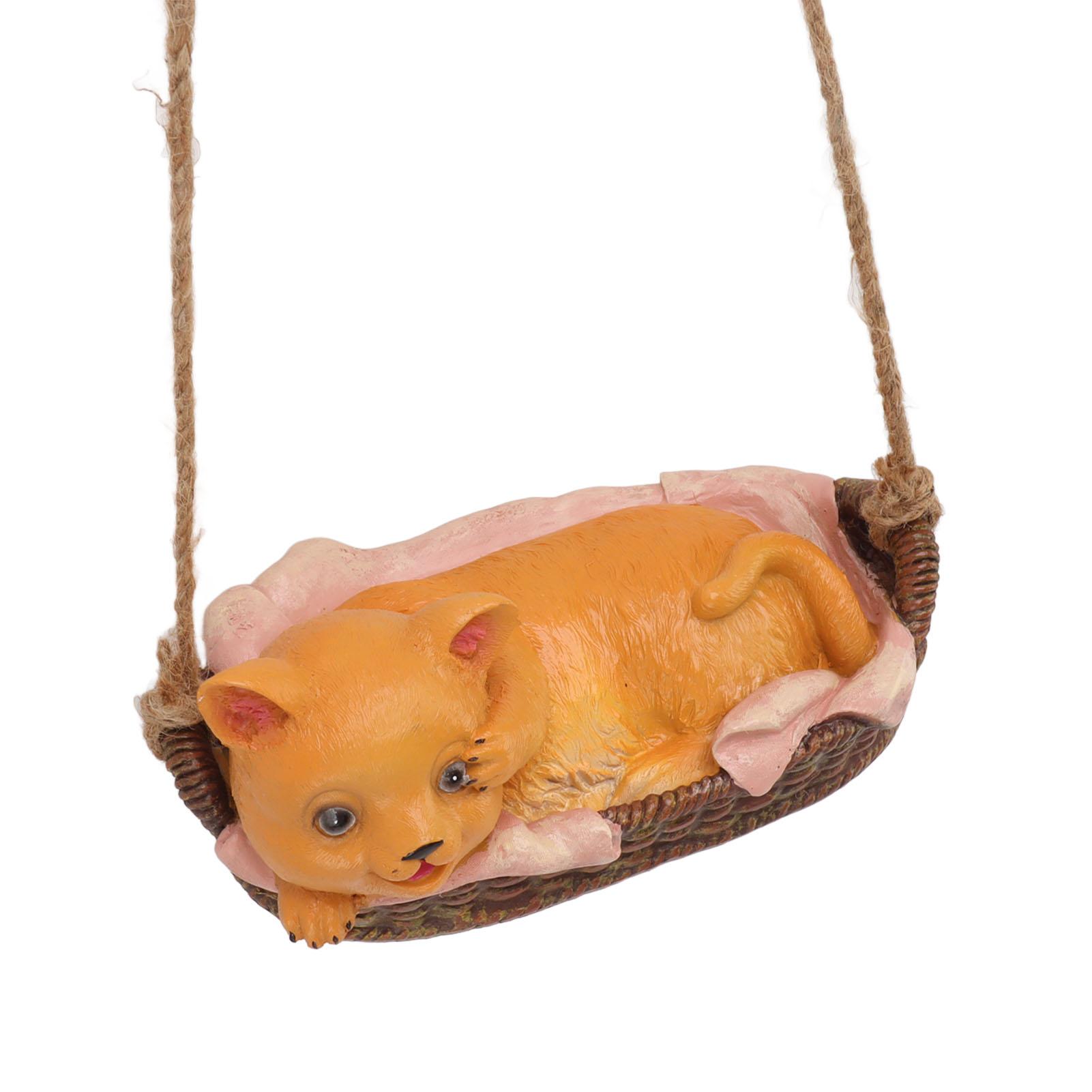 Cat Figurine Resin Kitten Statue Hanging Ornament Home Decoration for Outdoor Garden Yellow Cat