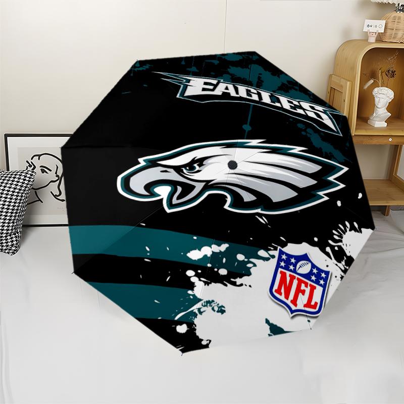 Philadelphia Eagles LOGO Print Automatic Umbrella, 8 Rib Iron Frame, Plastic Handle, Suitable for Outdoor Travel &Daily , Ideal Gift