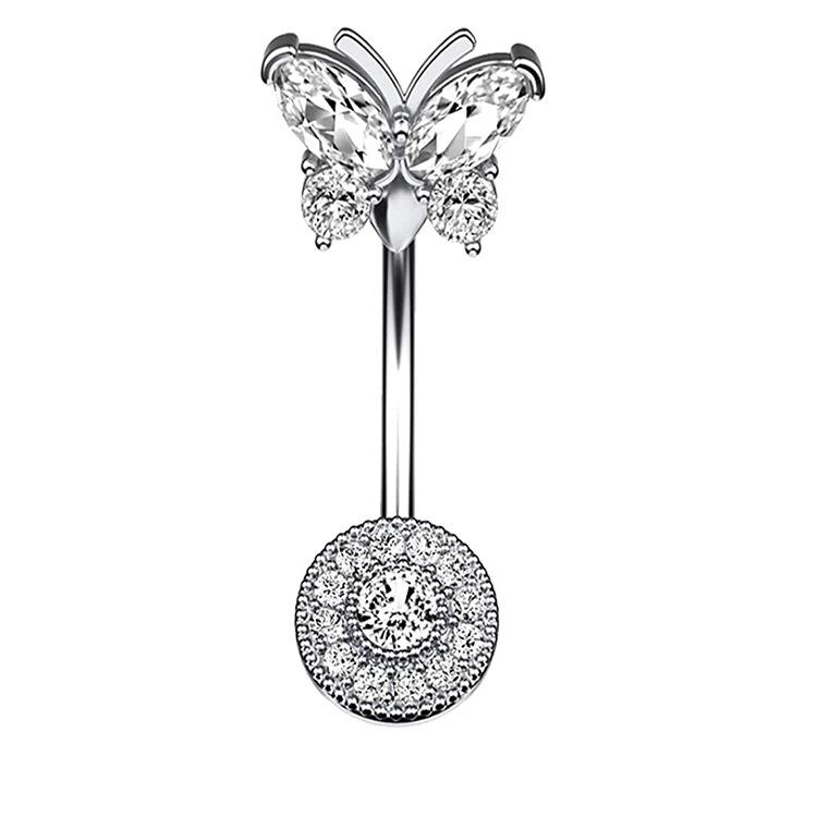 Heart-shaped Round Piercing Jewelry Navel Ring, Copper Inlaid Zircon Stainless Steel Navel Nail