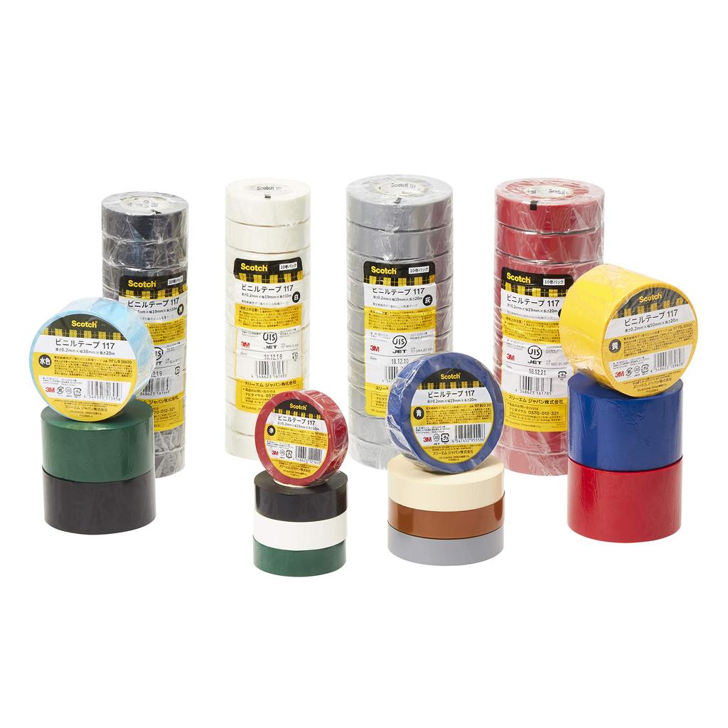 3M Scotch Electrical Insulating Vinyl Tape 19mm X 117, Black, 20m, 10-Pack
