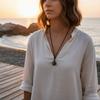 Beaded Crystal Pendant Necklace Braided Rope Tiger's Eye Necklace Weaving Necklace  Gifts