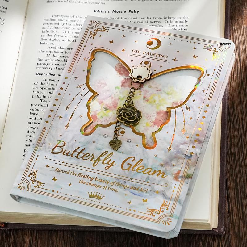 Rose Butterfly Laser Stamped Notebook with Magnetic Buckle - Retro Style Student Diary