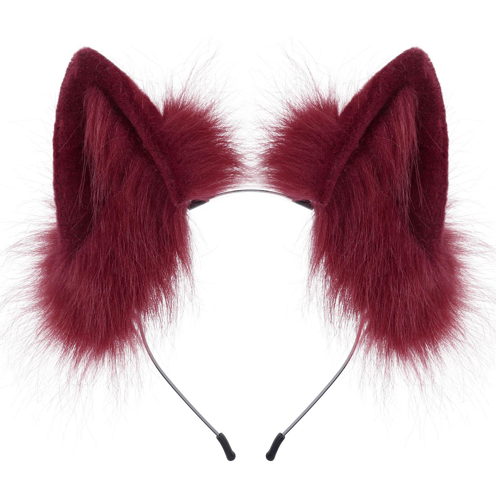 Bentiță urechi de pisică drăguțe urechi de vulpe urechi de animal simulate bentiță culoare solidă japoneză accesorii păr Lolita Burgundy black