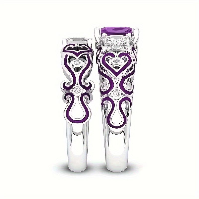 Purple Square Zircon Resin Flower Pattern Retro Ring