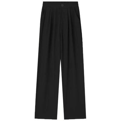 Ice Silk High-Waist Wide-Leg Pants - Women's Plus Size, Spring/Summer, Casual Black Drape