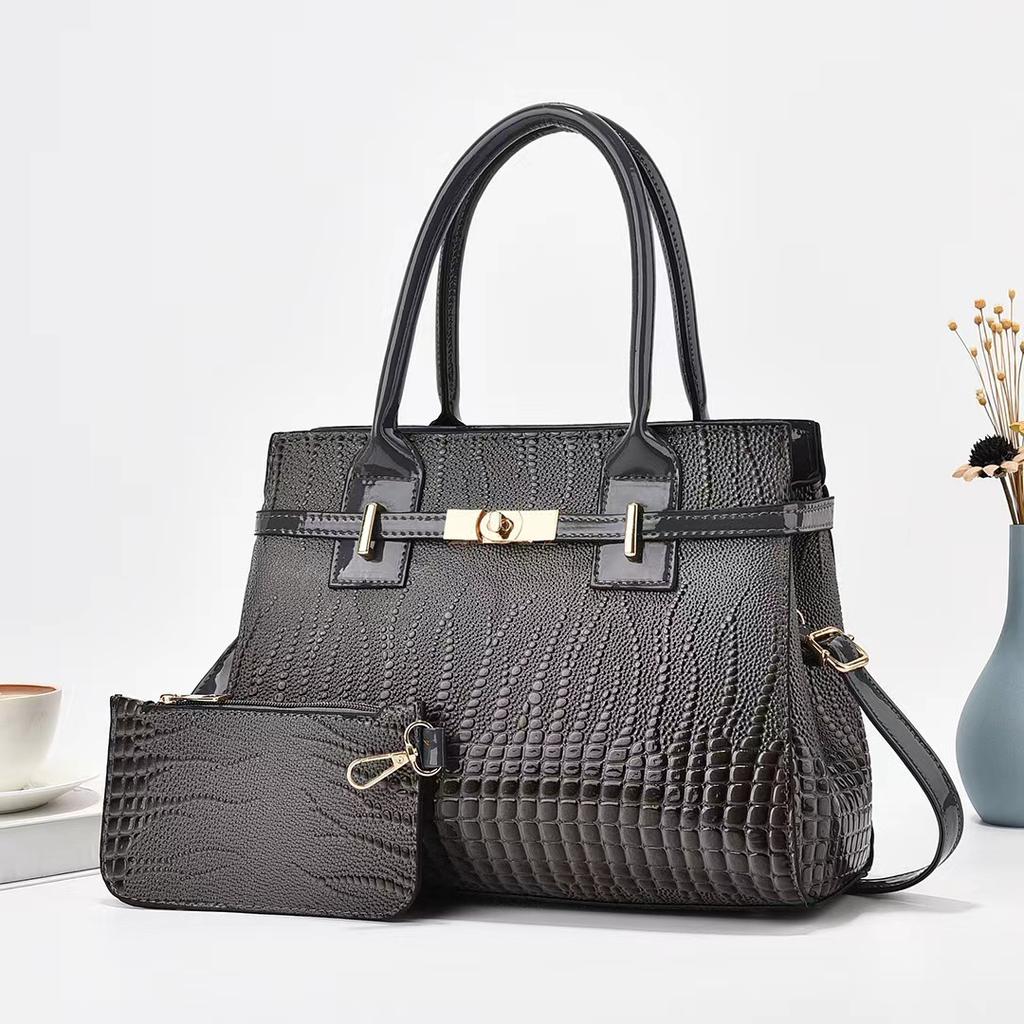 New Bag Mother and Child Bag Handbag Texture Shoulder Bag Versatile Crocodile Leather Pattern Bright Leather Bag Bags