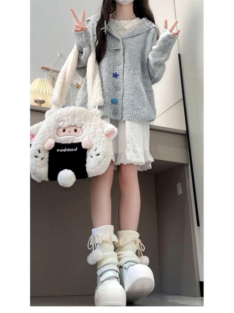 Women's Gray Knitted Hooded Cardigan - New Spring/Autumn Petite High-End Sweater Coat