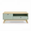 Coffee Table, Rectangular Side Table with Drawer, Door and Open Compartment