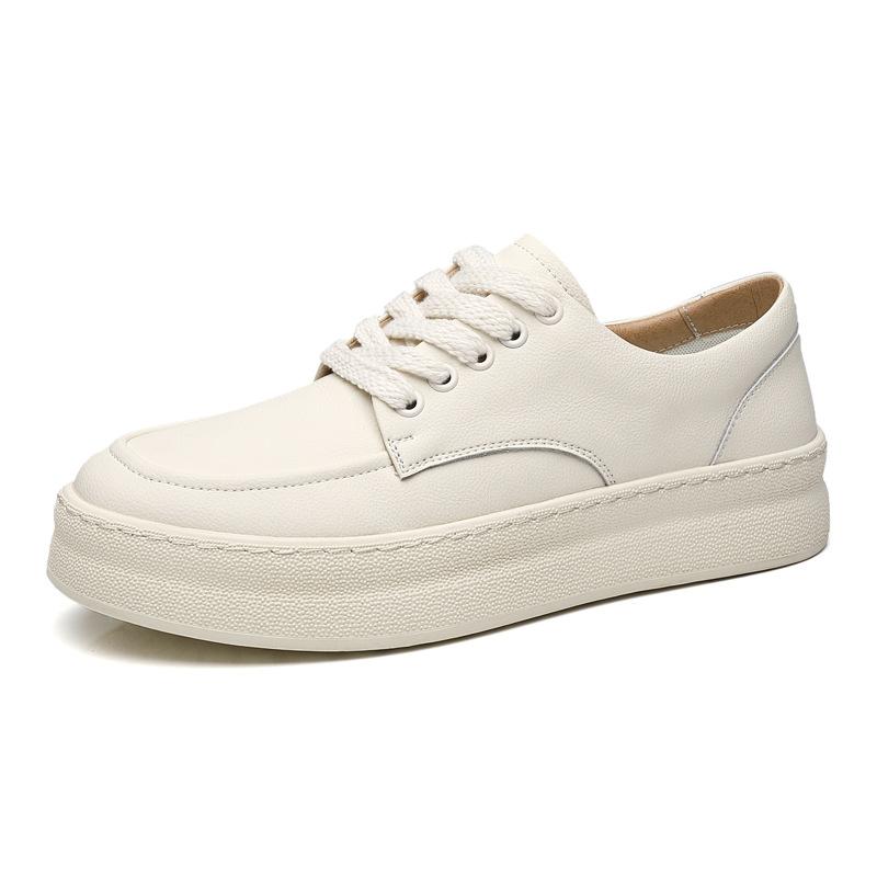 New leather men's white lace-up sneakers fashionable versatile casual durable heightening platform shoes
