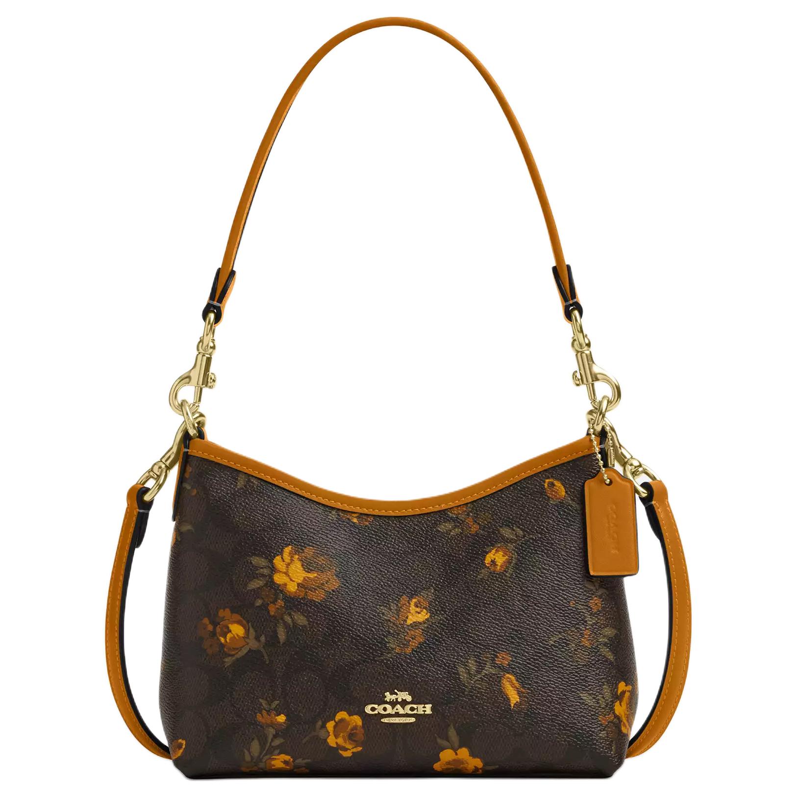 

Coach Laurel 19 Floral Print Design Coated Canvas Crossbody Shoulder Bag Small Women bags Walnut Yellow CCF17-IMYEN Basic Set (Bag+Dust Bag)