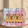 1PC Girl Who Love Capybaras Quote Print 750ml Color Plastic Sports Water Bottle Leakproof Flip Straw Lid Suitable for Sports Office Home Use