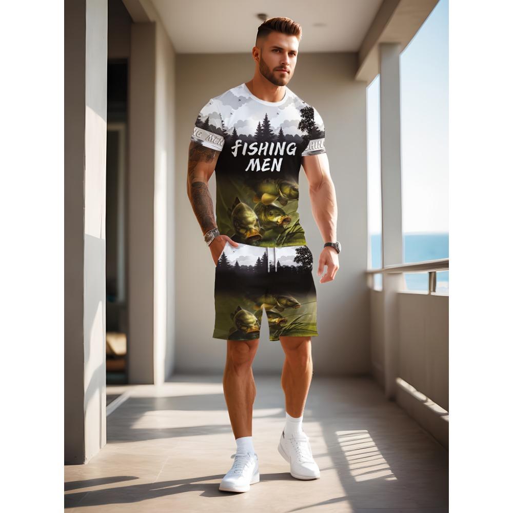 

Men s casual pattern T-shirt and sports shorts set S