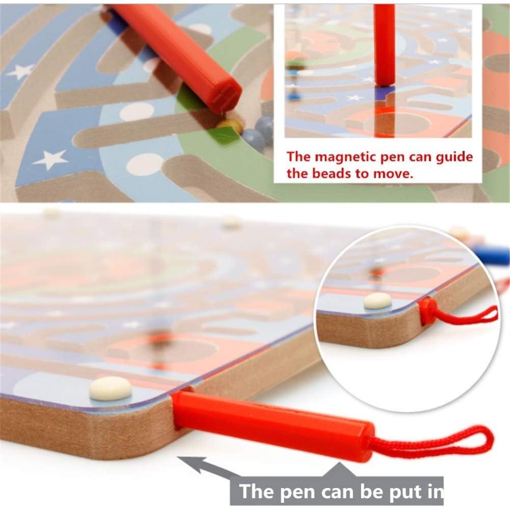 Wooden Magnet Beads Labyrinth Magnetic Maze Puzzle Educational Board Game Interactive Labyrinth Toy for Children Toddlers
