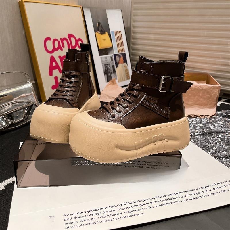 Женская хлопковая обувь - Нишевый стиль, Толстая подошва, Высокий дизайн, Водостойкая и нескользящая 35 коричневый