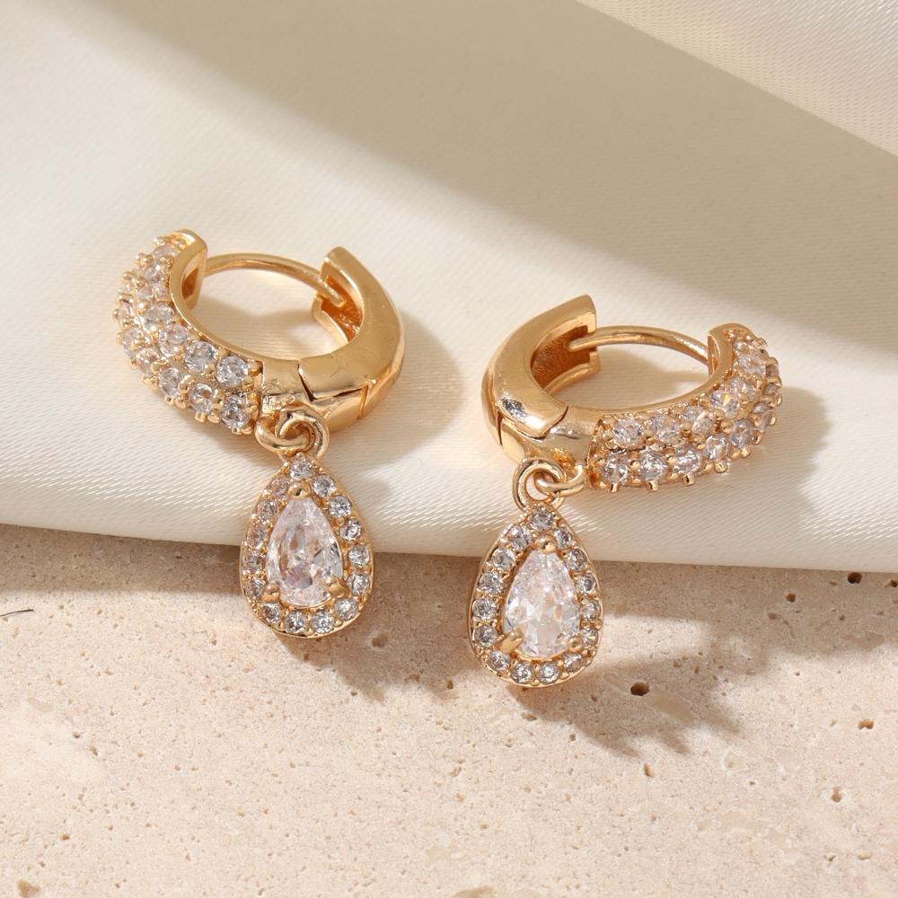 Fashion Water Droplets Dangle Earrings for Women Sparkling Zirconia Fashion Jewelry Gift золотой