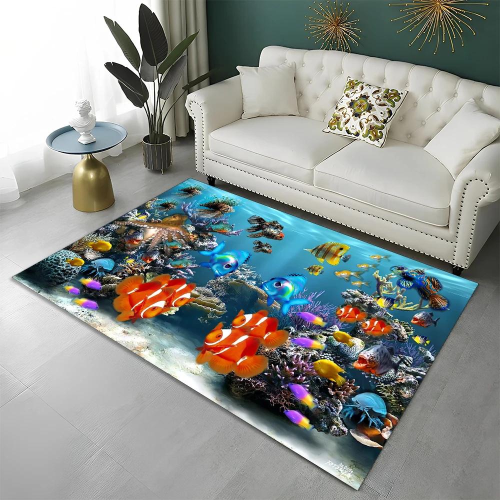 3D Underwater World Seabed Fish Carpet Rug for Home Living Room Bedroom Sofa Doormat Decor,kids Play Area Rug Non-slip Floor Mat