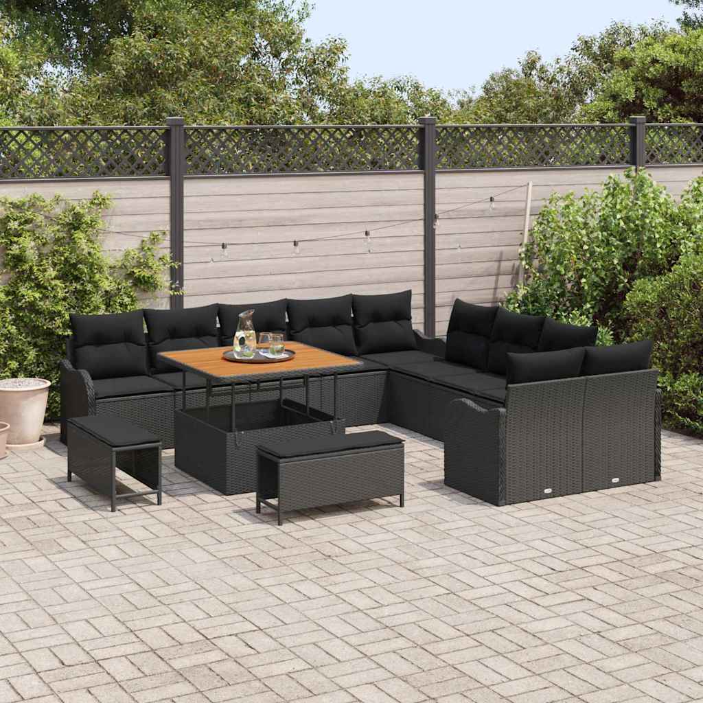 Garden Sofa Set with Cushions and Storage 13 pcs Black
