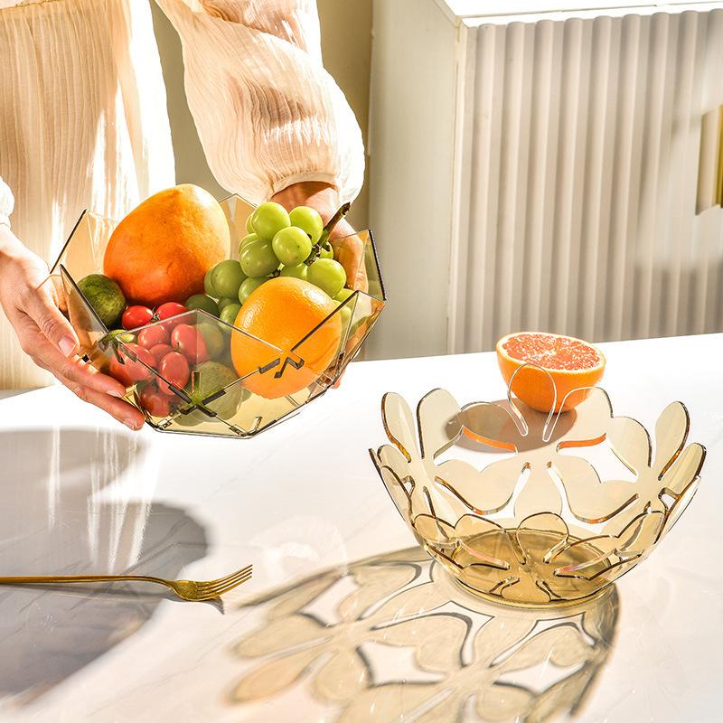 Light Luxury High-Value Fruit Plate Household Living Room Coffee Table Dried Fruit Snack Plate Creative Transparent Petal Plastic Fruit Plate