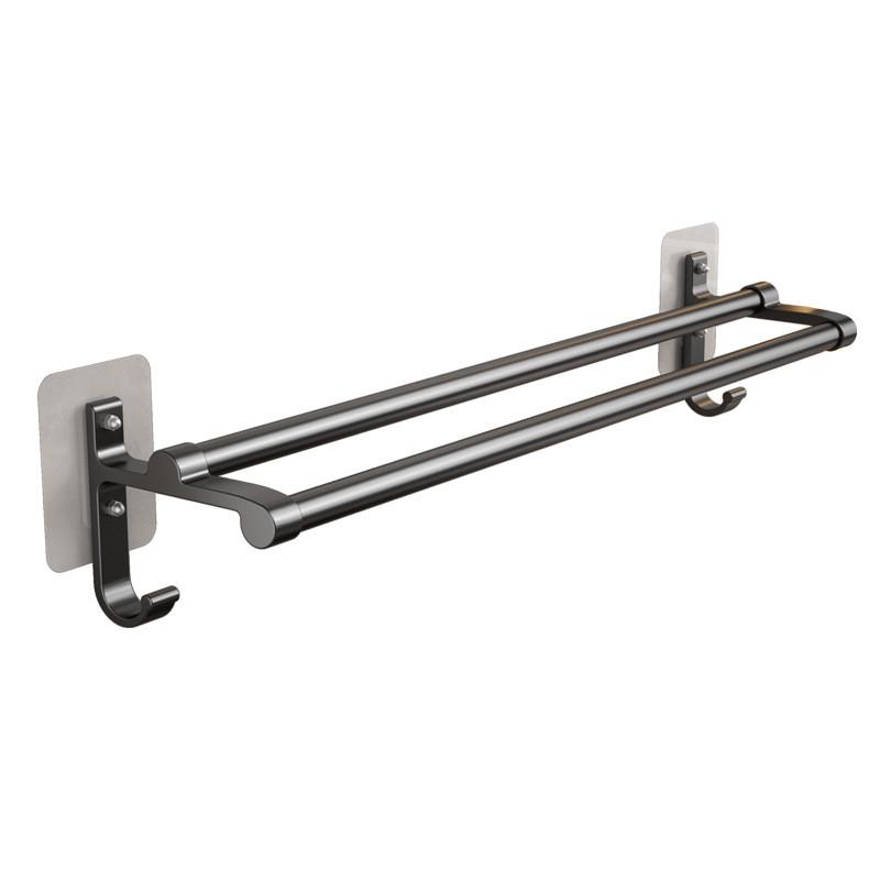Bathroom Towel Rack Double Bar Aluminum Wall Mounted Self Adhesive For Home Use