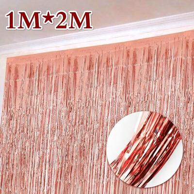 1*2m Rose Gold Metallic Foil Tinsel Fringe Curtain Door Rain Wedding Birthday Party Decoration