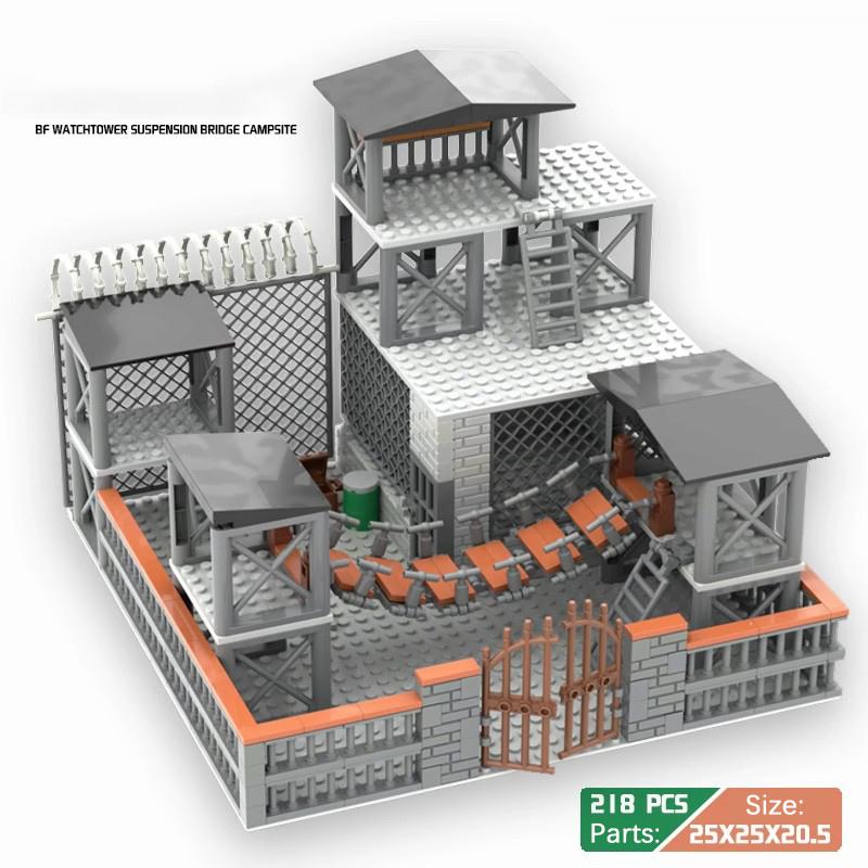 WW2 MOC Ruins Building Blocks Destroyed House War Scene Gunfight Guard Abandoned Construction Bricks Assemble Toys Boys Gift