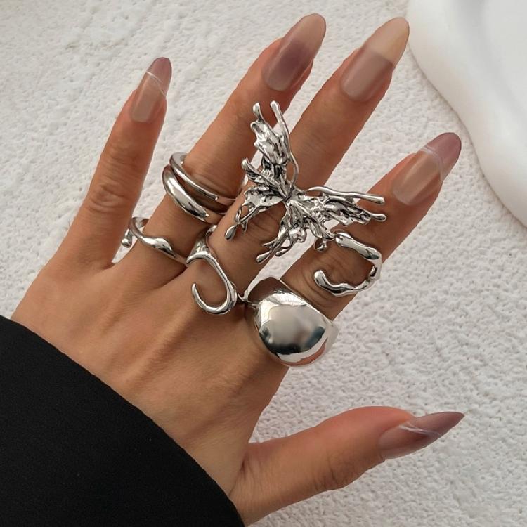 7pcs Fashionable Liquid Lavas Butterfly Rings Set Versatile Elegant Styles Jewelry Decoration for Various Occasions