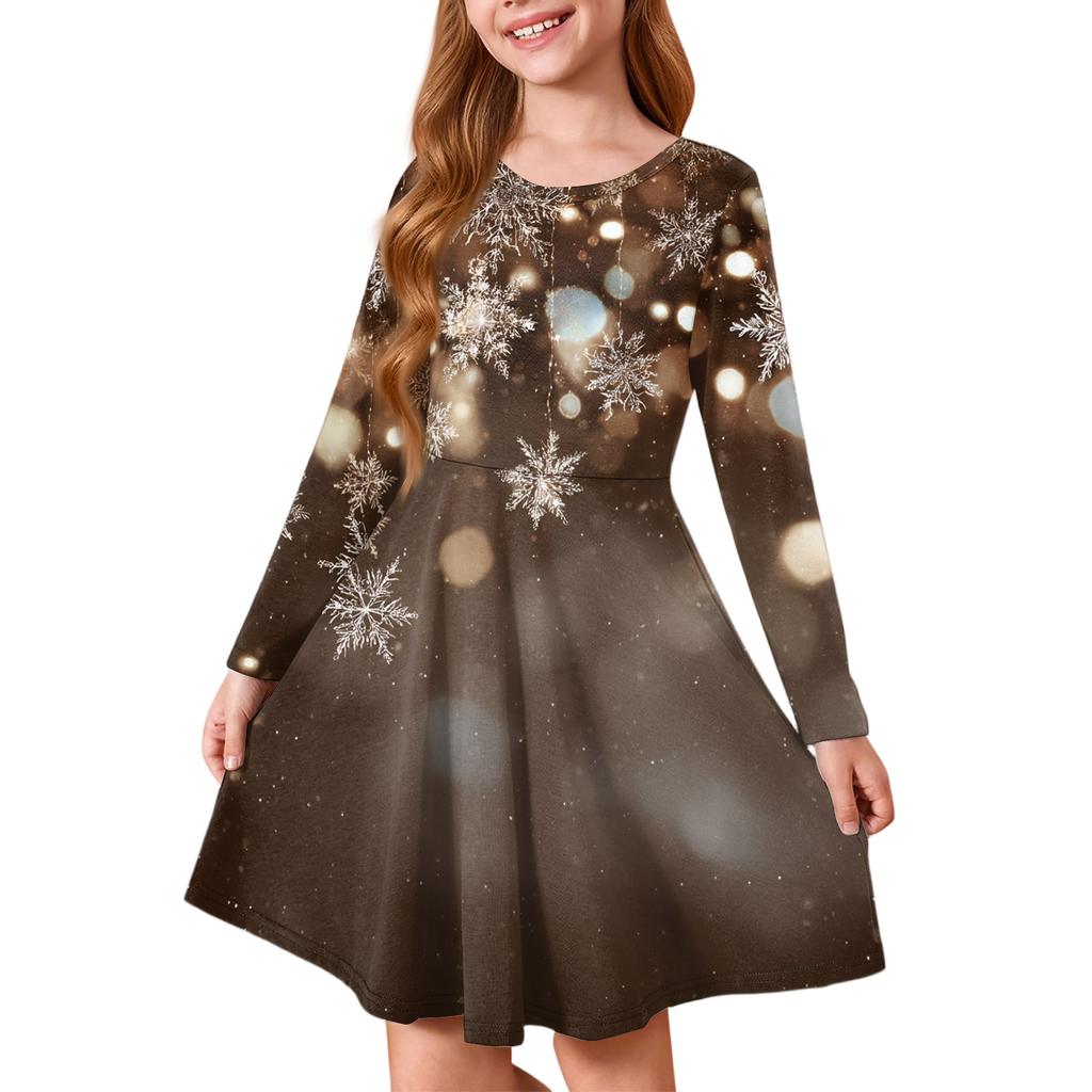 Girls' Princess Dress - Long Sleeve A-Line T-Shirt Dress Christmas Day