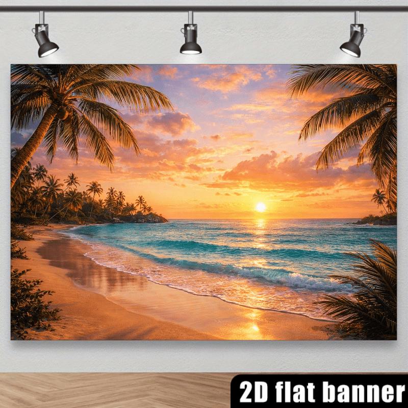 2D Planar Tropical Beach Sunset Themed Background Fabric, Durable Polyester, Suitable for Indoor and Outdoor Celebrations