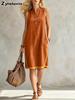 New Women's V-Neck Sleeveless Casual Loose Linen Dress