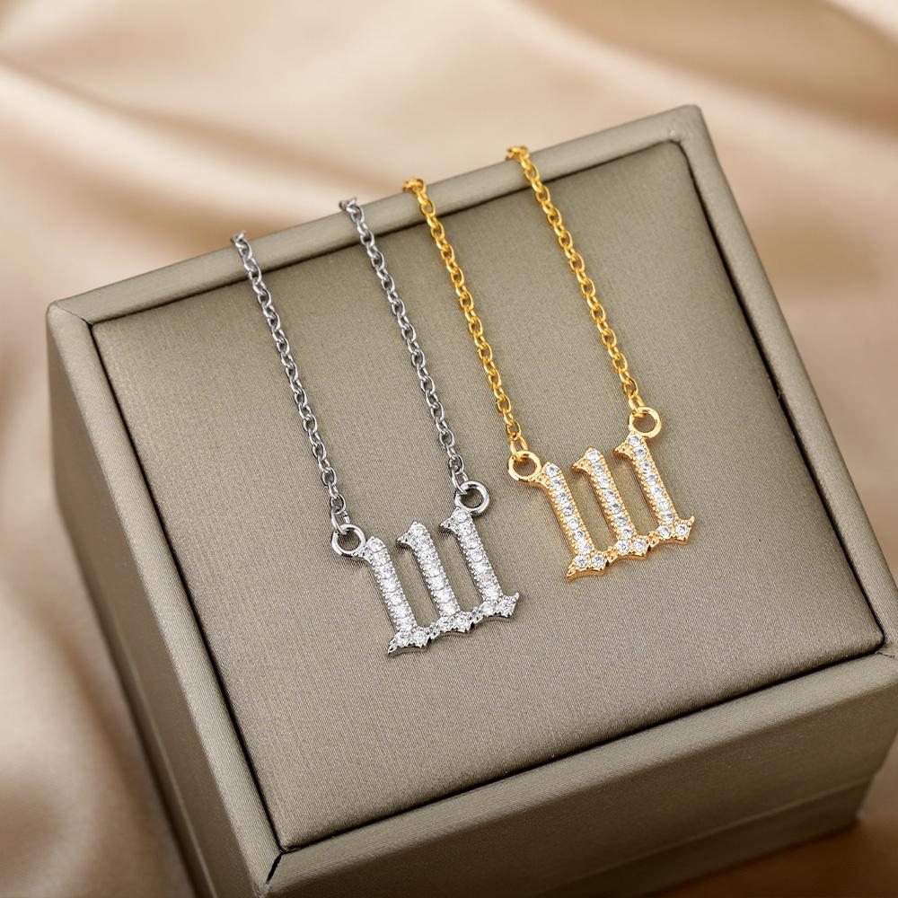 Angel Number Necklaces For Women 111 222 333 555 666 777 888 999 444 Devil Necklace Stainless Steel Pendant Men Bff Goth Jewelry