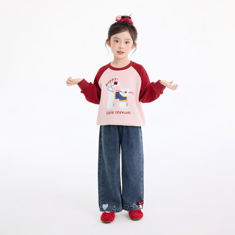 Girls' Cartoon Print Colorblock Sweatshirt