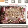 2D Pink Floral Happy Birthday Backdrop for Women/Girl Birthday Party Decoration