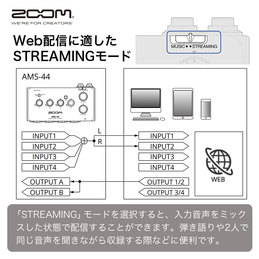 4x4 Audio Interface with Streaming Mode Switch, USB Type-C, Smartphone/Tablet Compatible, Loopback, 3-Year Warranty