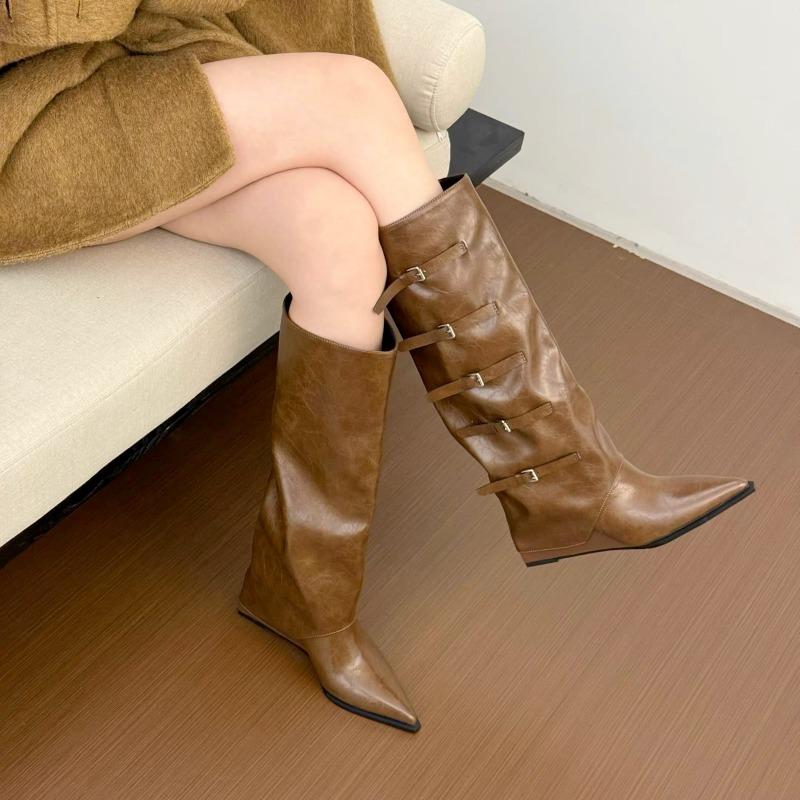 New Style Luxury Vintage Belt Buckle Women Knee High Boots Fashion Removable Shoes Ladies Elegant Thick Heel Knight Long Boots