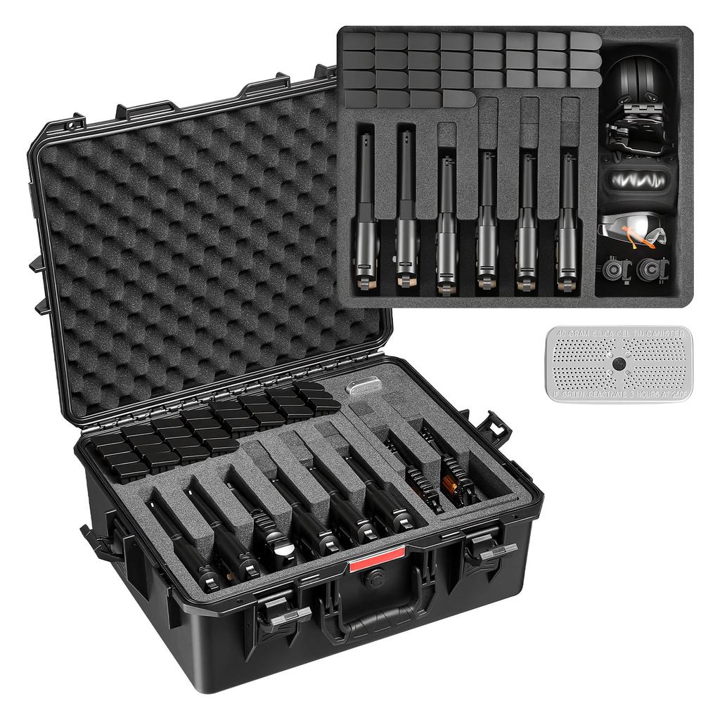 VEVOR Hard Pistol Case, Heavy Duty Hard Gun Case with XPE Foam Lining, Waterproof Pistol Storage Box with Customizable Interior & Handle for Gun