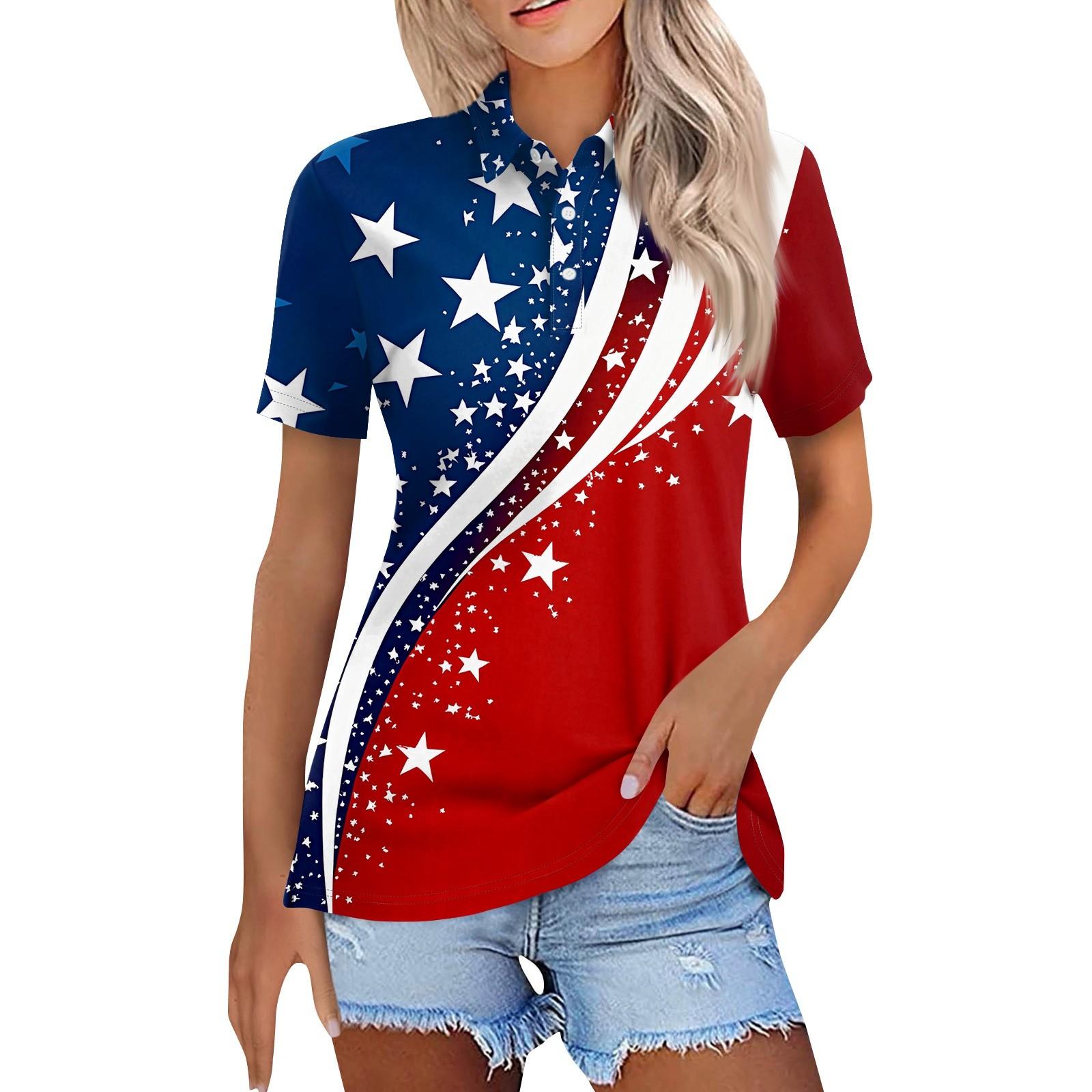 

Women s Fashion Casual Lapel Short Sleeve Print Shirt Women s Button Up Tops XL червоний