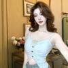 #Summer new sweet and spicy three-dimensional flower sling vest slim and thin women's fixed chest pad top