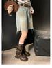 Grape mother two versions of height increase fashionable new belt buckle square round head fold medium tube knight boots boots women's autumn
