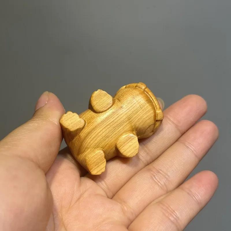 Cute Little Hippopotamus Desktop Tea Pet Wood Carving Ornament Handcrafted Wooden Hippo Figurin Tabletop Decor Children Gitfs