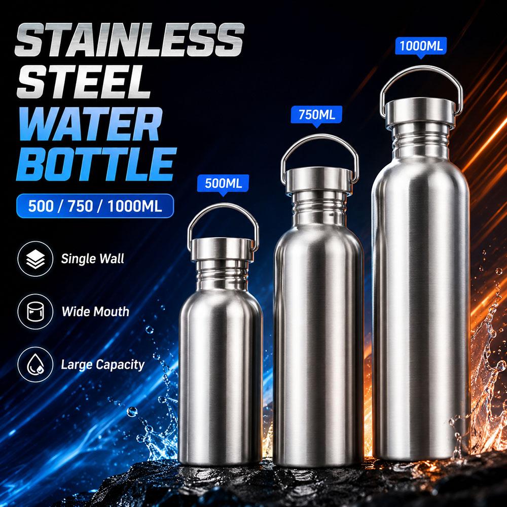 Stainless Steel Water Bottle 500-1000ml Big Mouth Single Wall Drinking Bottle Sports Bottle Flasks with All Steel Lid