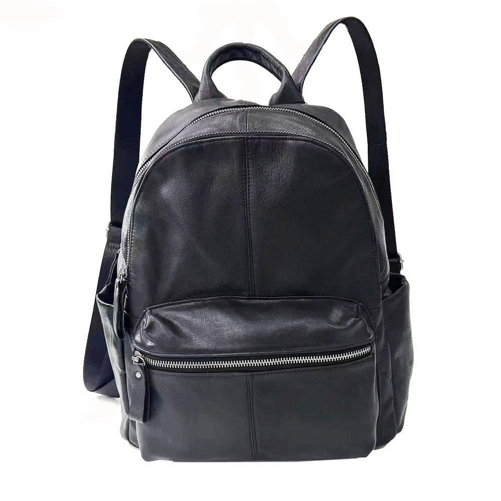 Mochila de Cuero para Mujer Negra Primera Capa Cuero Vacuno Suave Mochila para Mujer Bolso de Mujer de Moda