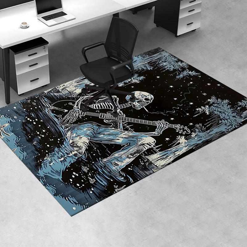 Spooky Skeleton Guitarist Chair Mat: Office Carpet with Gothic Vibes, Perfect for Home Decor and Gift Ideas Fits All Rooms