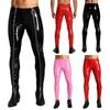 Herren Glänzende Lackleder Frontreißverschluss Hosen Hohe Taille Nasse Optik Leggings für Rave Party Club Bühnenauftritt